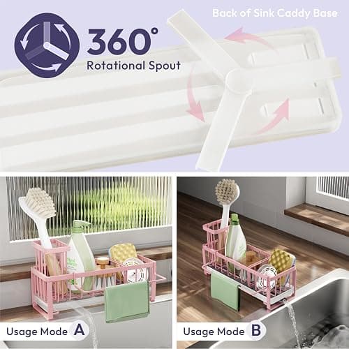 SWTYMIKI Sponge Holder for Kitchen Sink - Sink Caddy with Brush Holder Self-draining Sponge Caddy Organizer with Divider Stainless Steel Kitchen Accessories Storage for Countertop, Pink thumbnail 3