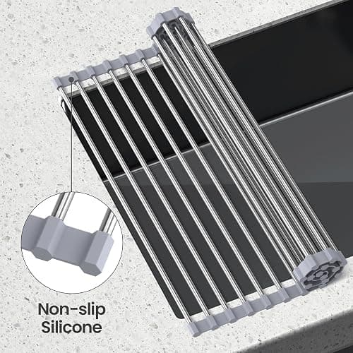 cenglng Dish Drying Rack Over The Sink with Roll Up for Kitchen,16.9''x15.7'',Gray thumbnail 6