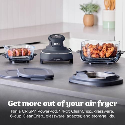 Ninja Crispi 4-in-1 Portable Glass Air Fryer Cooking System, 1500W, 4QT & 6-Cup TempWare Glass Containers with Storage Lids, Microwave, Freezer & Dishwasher Safe, Cyberspace Gray, FN101GY thumbnail 3