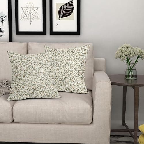 Kawani Spring Daisy Floral Pillow Covers 18X18 Inch Sage Green Brown Beige Vintage Flowers Decorative Pillow Cases Set of 2 Block Print Throw Pillows Farmhouse Decor for Sofa Couch Cushion Outdoor thumbnail 2