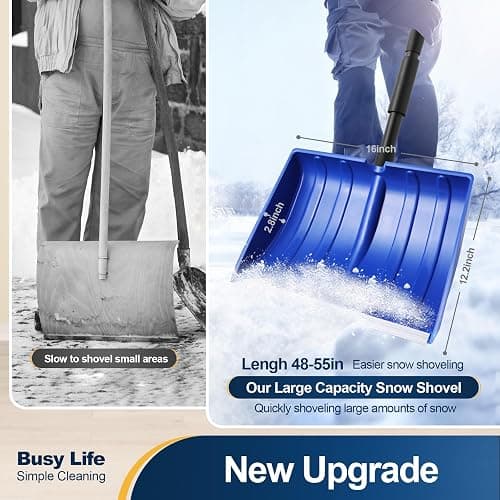 Yocada Snow Shovel for Driveway Home Garage Snow Removal 55 inch Long with D-Grip Handle Aluminum Strip Large Capacity Shovel for Garden Car Camping Outdoor thumbnail 2
