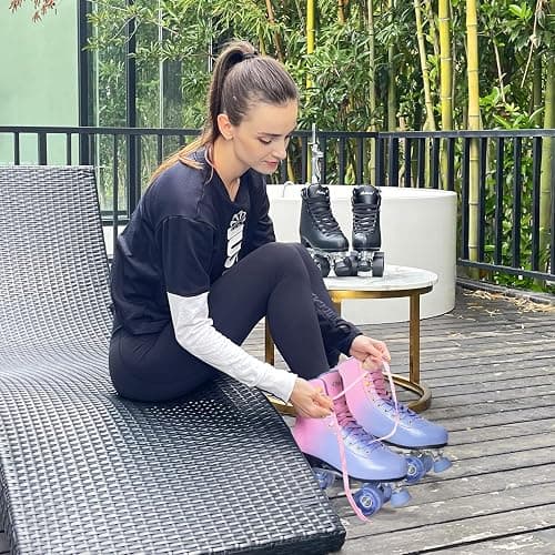 Nattork Roller Skates for Women, PU Leather High-top Quad Skates for Beginner, Indoor Outdoor 4 Wheels Double-Row Skates for Adults thumbnail 7