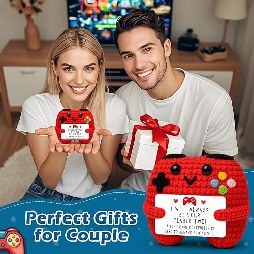 Handmade Crochet Game Controller Décor, Romantic Gift for Couples, Valentine’s Day, Anniversary, Cute Desk Decoration, Gaming Room Accessories Stuff, Handmade Home Décor for Boyfriend Girlfriend thumbnail 2