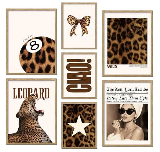 ag.art deco® Poster Set 7 Stück Leoparden-Wandkunst Fashion | Wandbild 7 Kugelposter Raumdekoration Flippiges Glück Geparden-Drucke | Luxuriöse Modeposter für Zuhause | ohne Rahmen - Image 1