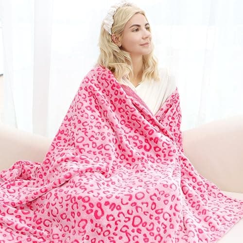 Pink Fleece Throw Blanket Soft Flannel Leopard Blankets Cozy Fuzzy Valentines Blanket Plush Warm Throws for Girls Women thumbnail 2
