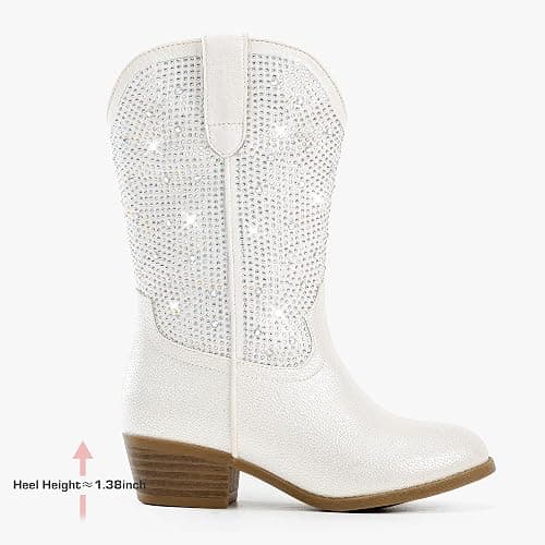 Motasha Rhinestone Sparkly Girls Cowgirl Cowboy Boots Little Kids Dress Boot Pointed Toes Low Heel Mid Calf Zipper Party Birthday Toddler to Big Kid thumbnail 7