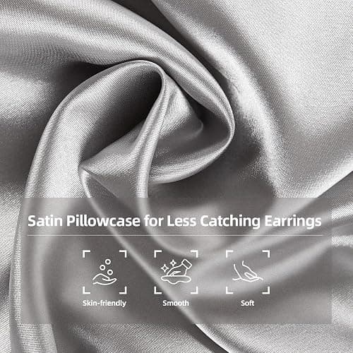 USlixury® Ear Piercing Pillow for Side Sleepers with Off-Center Hole | Large 4.7x3.2" Off-Center Hole Fits Most Necks for Ear Pain/CNH, Memory Foam, Champagne Satin Case and Foam Plug, 16x11x4" thumbnail 5