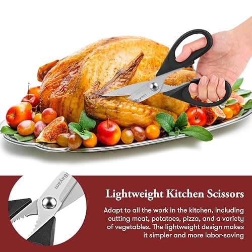 iBayam All Purpose Kitchen Scissors, Kitchen Shears with Protective Sheath Durable Stainless Steel Sharp Scissors, Dishwasher Safe, Soft Grip Handle for Cooking Food Herb Pizza Salad Seafood, 8.5 Inch thumbnail 5