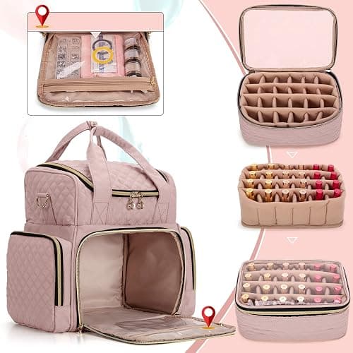 LUXJA Nail Polish Organizer Holds 48 Bottles and a Nail Lamp, Nail Polish Case with 2 Removable Bags and Tools Storage Pockets (Patent Pending), Pale Rose - Pale Rose thumbnail 3