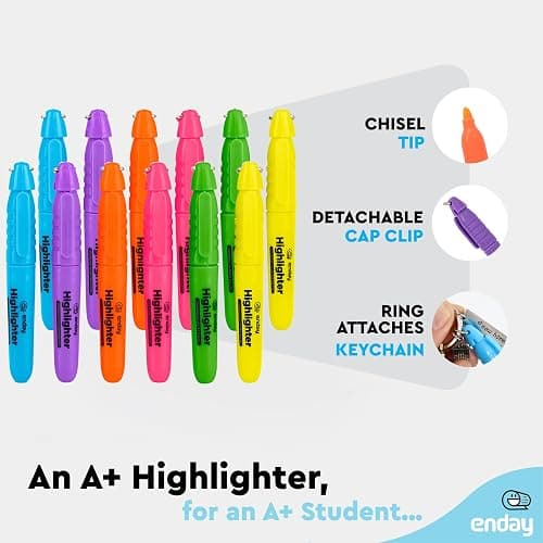 Emraw Mini Fluorescent Highlighter with Cap Clip. Smooth Glide Solid Gel Student Study Kit Assorted Colors, (12 Pack) thumbnail 3