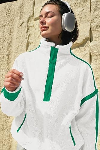 Panadila Womens Half Zip Sherpa Fleece Pullover Soft Oversized Sweatshirt with Pockets Warm Fuzzy Sweater thumbnail 6