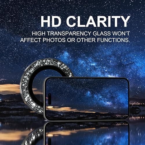 Choiche Compatible for iPhone 16 /iPhone 16 Plus Camera Lens Protector Bling, 9H Tempered Glass Camera Cover Screen Protector Metal Ring Decoration Accessories(Glitter-Black) thumbnail 5