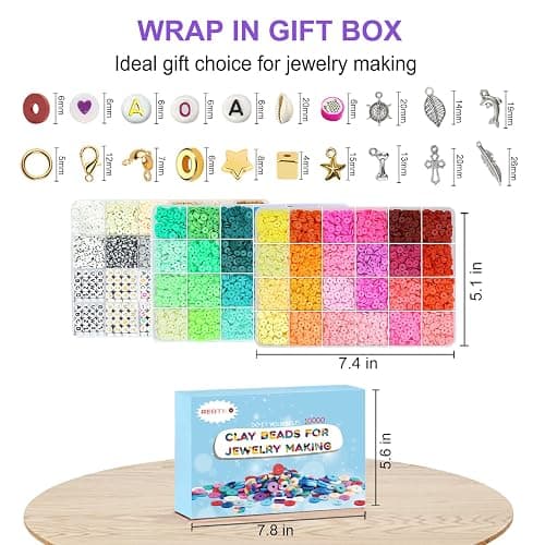 Redtwo 10000 Pcs Clay Beads Bracelet Making Kit | 3 Boxes 60 Colors Beads Set for Friendship Jewelry Making Kit with Charms, Crafts Gifts for Girls Ages 6-12 Kids thumbnail 3