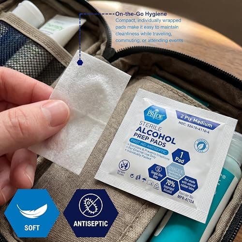MED PRIDE Sterile Alcohol Prep Pads, Antiseptic, 70% Isopropyl, Individually Wrapped, Medical Grade 2 Ply Wipes (200 Count (Pack of 1) White) thumbnail 4