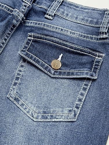 Flamingals Women's Buttoned Hem Bootcut Jeans Without Belt Mid Waist Casual Pants Navy Blue thumbnail 4