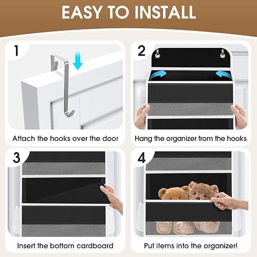 SpaceHacks 1 Pack Over The Door Organizer, Hanging Storage Organizer with Clear Window, 40lb Ultra Sturdy Large Capacity Room Organizer for Pantry Laundry Bathroom Nursery Closet (Black) thumbnail 3
