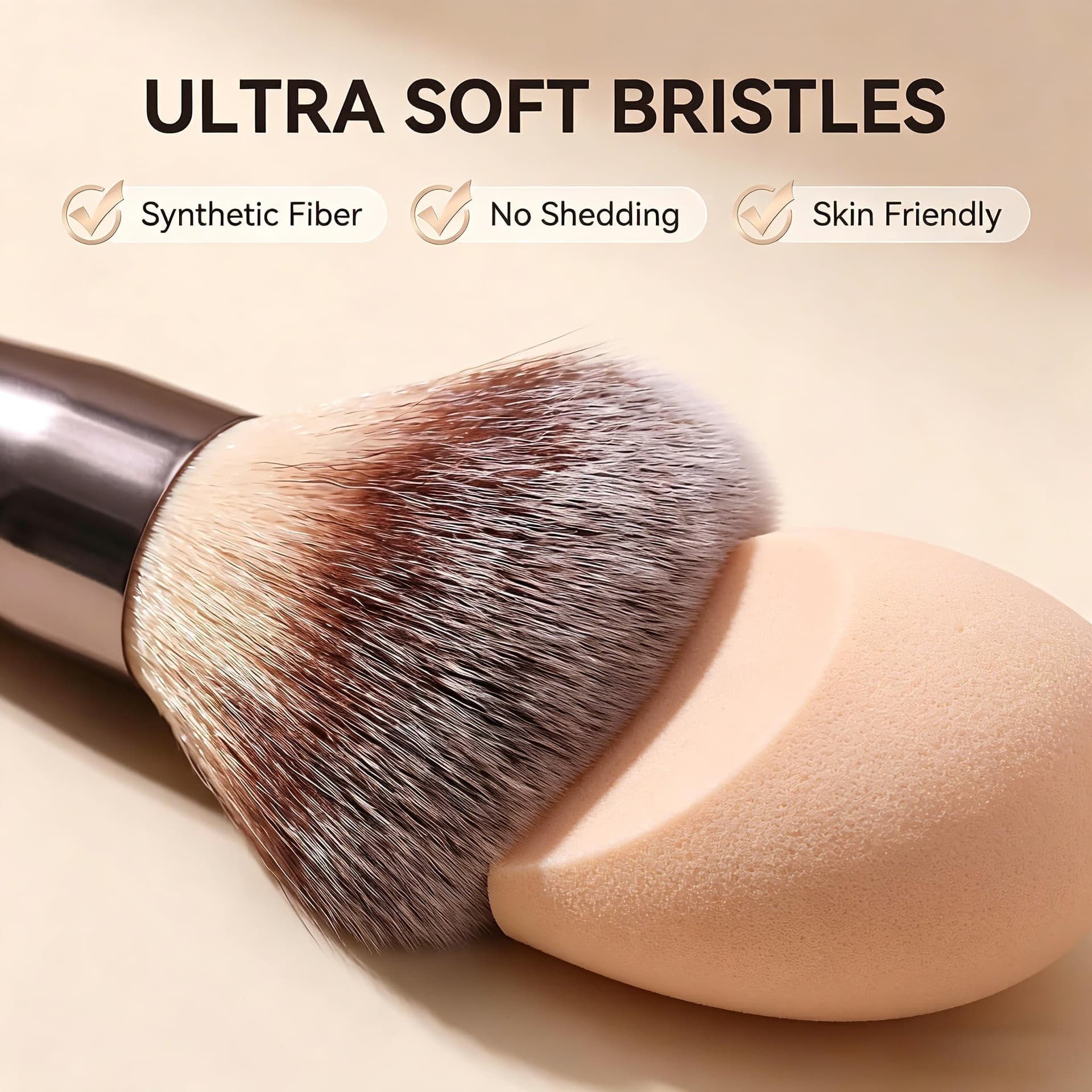 BS-MALL 14 Pcs Makeup Brushes Set with 1 Pcs Makeup Sponge – Essential Foundation Powder Concealers, Eye Shadows, Blush Makeup Brushes with Travel Makeup Case (Champagne) | Soft Synthetic Brush Kit for Women Beginners & Travelers & Eyeshadow thumbnail 3