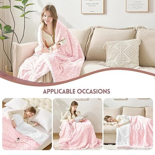 MAXEVE Heated Blanket Electric Throw 50"x60" Faux Rabbit Fur Blankets with 6 Heating Sets & 12 Hours Auto Off, Warm Gifts for Grandma Wife, ETL Certification thumbnail 6