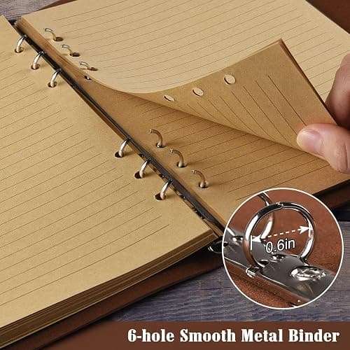 OMEYA Leather Journal Notebook, Refillable Writing Journal Diary Planner for Women Girls (Brown, A5-9.3''×6.3'') | 6.5" x 9.2", 160 Pages, 2 PVC Pockets, Vintage Travel Journals for Writing, Gift for Women and Girls thumbnail 4