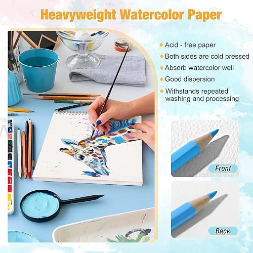 Creazic Watercolor Paper Pad, 5.5"x8.5” (24 Sheets, 140lb/300g), Spiral - Bound with Tear - Line. A Watercolor Journal and Sketchbook for Adults & Kids - Ideal for Smaller - Sized Exercises or Travel thumbnail 5