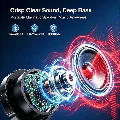 EWA Shower Speaker, Magnetic Portable Bluetooth Speaker with Phone Stand,Metal Portable Wireless Mini Speakers Waterproof with Rotary Control,for Bathroom Gym Home, Birthday Gifts (Black) thumbnail 4