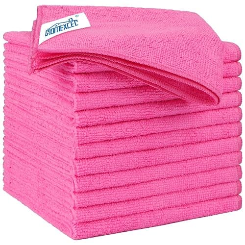 HOMEXCEL Pink Microfiber Cleaning Cloth 12 Pack, 12.5 x 12.5 inch Microfiber Towels for Cars, Ultra Absorbent Car Washing Cloth, Lint Free Streak Free Cleaning Rags for Car, Kitchen, and Window - Image 1