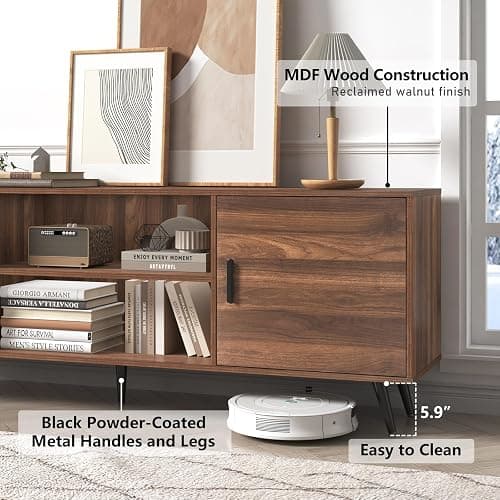AUXSOUL 70 Inch Mid Century Modern TV Stand for 75 Inch TV, Wood TV Stand with Storage, Entertainment Center for Living Room Bedroom, TV Media Console, Walnut thumbnail 6