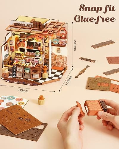 Rolife DIY Miniature House Kit Henry's Chocolate Shop 1:18 Scale Dollhouse Diorama, Tiny House Building Kit Crafts for Adults Home Decor Gift for Adults Him Her thumbnail 2