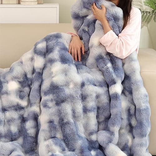 ORINOVA Tie-dye Blue Soft Comfy Throw Blanket for Couch Bedroom Faux Fur 50x60 Fluffy Blanket for Living Room Furry Bed Comforter Cozy Home Decor Gifts 860 GSM thumbnail 3