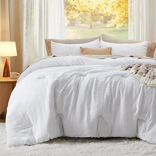 Bedsure Queen Size Comforter Set, White Soft Prewashed Bedding for All Seasons, 3 Pieces GentleSoft™ Warm Down Alternative Bed Set, 1 Lightweight Comforter (90"x90") and 2 Pillowcases (20"x26") thumbnail 2