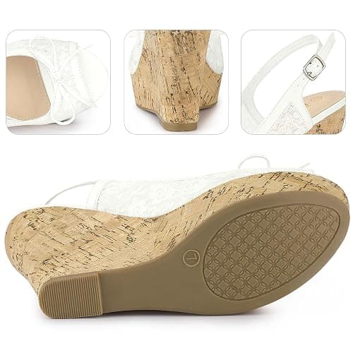 Perphy Platform Heels Lace Bow Slingback Wedge Sandals for Women thumbnail 3