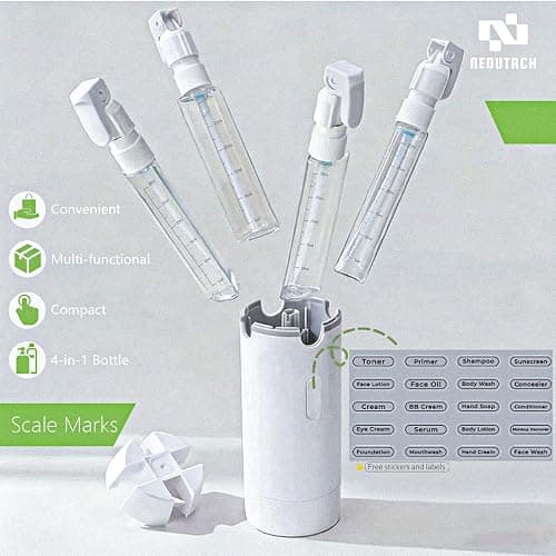 4 in 1 Travel Dispenser Bottles Shampoo Refillable Leak Proof TSA Compliant Size Containers Toiletries Toiletry with Pump Design Portable Organizer Conditioner Lotion Cream Vacation (White) thumbnail 5