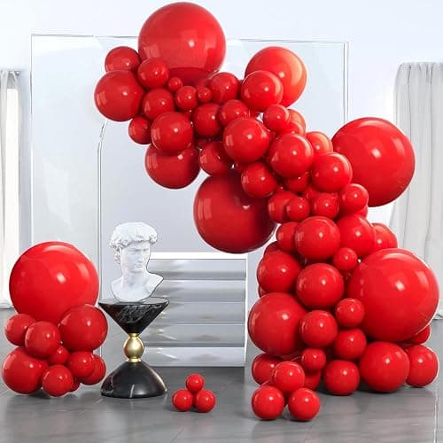 PartyWoo Red Balloons 140pcs Different Sizes of 18 12 10 5 Inch | Balloons for Birthday Graduation Bachelorette Citizenship Anniversary Cherry Casino Theme Party Decorations Red-Y57 - Image 1