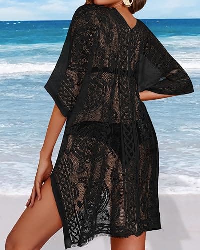 Womens Lace Bathing Suit Cover Up V Neck Beach Coverup Summer Swim Coverups Loose Bikini Beach Dress 2026 thumbnail 5