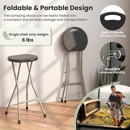 GYMAX Folding Stool, 28in Portable Collapsible Bar Stool with Handle & Steel Frame, 330lbs Sturdy Foldable Lightweight Metal Chair for Outdoor/Indoor Kitchen Home Bar, Assembly Free (Set of 1, 28inch) thumbnail 5