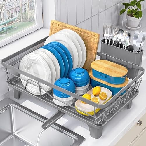 Urackify Dish Drying Rack - Large Dish Rack with Drainboard for Kitchen Counter, Stainless Steel Dish Drainer Fits Most Kitchen Sinks, Gray - Image 1