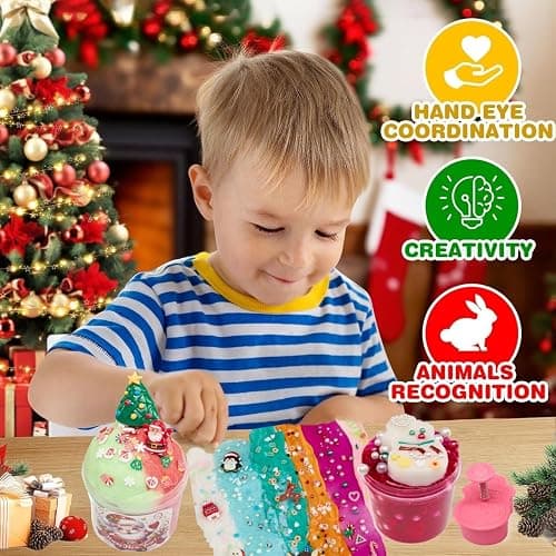 Christmas Slime 7 Pack,Christmas Stocking Stuffers - Butter Clear Slime Party Favor for Girls & Boys Candy Filling Toy,DIY Cloud Slime Kit for Kids Xmas Gifts for 4 5 6 7 8 9 10 Years Old thumbnail 4