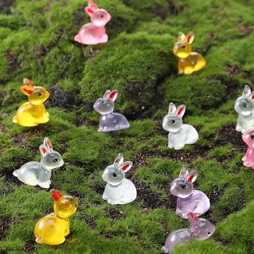 60Pcs Easter Luminous Mini Resin Bunny, Mini Resin Animal Figures Rabbits for Fairy Garden Dollhouse Decor Easter Egg Fillers Party Favors Supplies (6 Colors) thumbnail 4