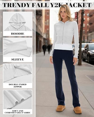 Oakgarden Women's Cropped Zip up Hoodies Long Sleeve Fitted Sweater Pullover Ribbed Knit Casual Trendy Fall Y2k Cardigans thumbnail 5