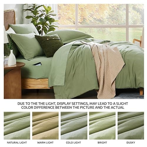 WRENSONGE Twin Comforter Set- 5 Pieces Sage Green Bed in a Bag, All Season Twin XL Bedding Sets with 1 Fitted Sheet, 1 Flat Sheet, 1 Pillow Sham and 1 Pillowcase - Sage Green - 5Pcs-Twin/Twin XL(66"*90") thumbnail 6