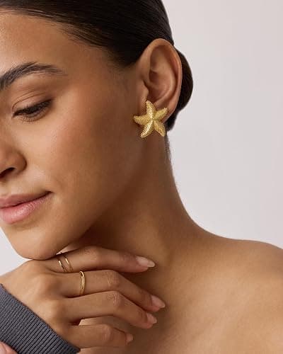 PAVOI 14K Gold Plated Starfish Statement Stud Earrings for Women | Trendy Jewelry Alluring Ocean-Themed Dangling Earrings thumbnail 4