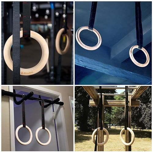 Wooden Gymnastic Rings 1.1 inch/1.25 inch,5BILLION Olympic Rings with Adjustable Straps 15ft,Wood Gym Rings for Home Gym Full Body Workout,Quick Install Cam Buckle,1500lbs Supported thumbnail 8