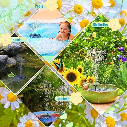 AMZtime Solar Fountain Novel Solar Water Fountain with 6 Nozzles Solar Powered Water Fountain Pump, Solar Water Feature for Outdoor Garden, Pond, Swimming Pool, and Bird Bath thumbnail 6