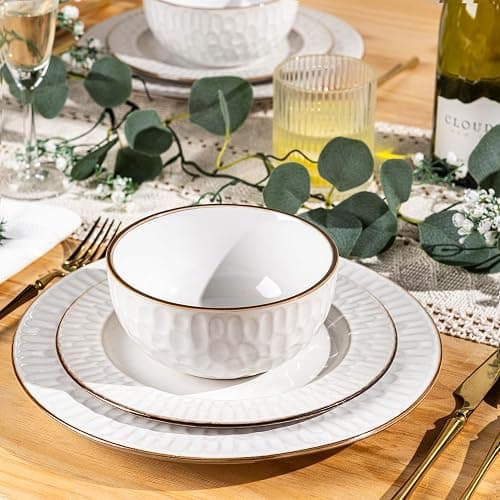 GBHOME Ceramic Dinnerware Sets,12 pcs Embossed Elegant Stoneware Plates and Bowls Sets, Housewarming Wedding Gift | Dishwasher & Microwave Safe | Dishes Set Service for 6 thumbnail 2