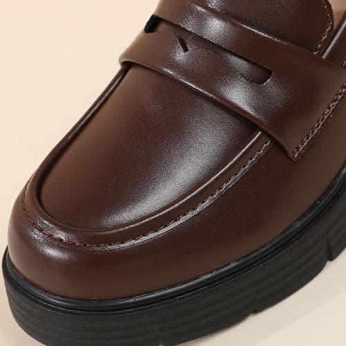TKKAE Loafers for Women Penny Slip On Chunky Block Heel Platform Loafer | Women's Lug-Sole Loafers Comfortable Business Casual Dress Office Work Shoes for Ladies Daily Walking Shoes thumbnail 7