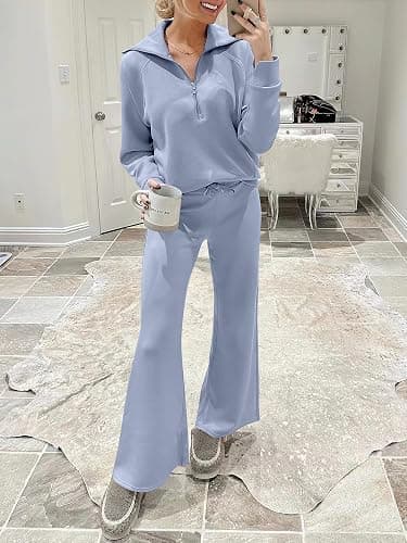 ANRABESS Women 2 Piece Outfits 2025 Fall Fashion Airport Wide Leg Pants Lounge Set Leisure Travel Vacation Clothes Sweatsuits thumbnail 9