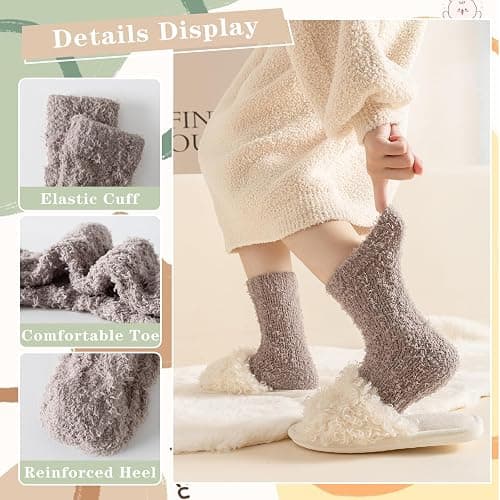 Premillow Fuzzy Socks for Women, Womens Winter Fluffy Socks 5 Pairs Ultra Soft Warm Fabric Sleeping Slipper Sock for Women thumbnail 5