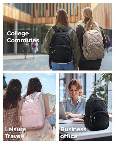 BAGSMART Travel Laptop Backpack, College Backpack for Women, Quilted Small Computer Bookbag, Water-Resistant 15.6 Inch Laptop Casual Bag, Pink thumbnail 2