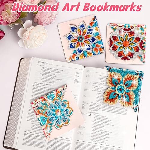 WIVICO 4 pcs Diamond Painting Bookmarks, DIY Diamond Art Kits for Adults, Book Corner - Protecting Bookmark Craft Supplies Kits for Book Lovers(Mandala C) thumbnail 2