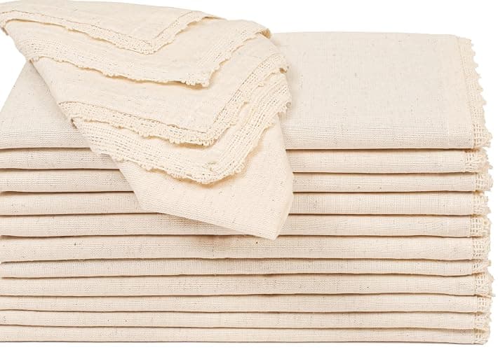 Lightnpro Cloth Dinner Napkins in Cotton Flax Fabric with Lace & Tailored Mitered Corners – 18x18 Inch Set of 12, Wedding, Baby Shower & Cocktail Napkin, Machine Washable Fabric Napkins Natural Color thumbnail 4